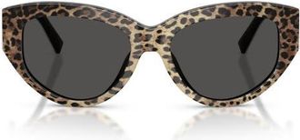 Dolce & Gabbana 55mm Cat Eye Sunglasses in Leo Brown On Black /Dark Grey at Nordstrom