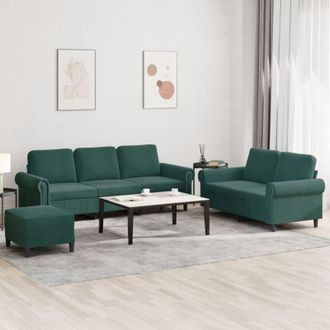 vidaXL Juego De Sof&aacute;s Con Cojines 3 Piezas Terciopelo Verde Oscuro