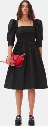 Ganni Cotton Poplin Smock Dress in Black Size 10 Womens