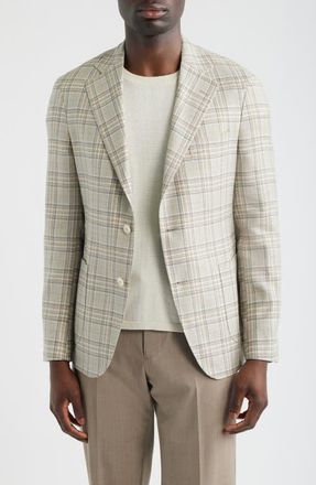 Samuelsohn Tan & Grey Plaid Wool & Silk Blend Sport Coat in Mid Grey at Nordstrom, Size 42 Regular