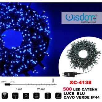 Trade Shop Trade Shop - Cadena Luminosa 500 Leds Luci&eacute;rnagas Luz Azul Cable Verde Ip44 Xc-4138