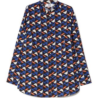 Marina Rinaldi Materia Abstract Print Stretch Cotton Button-Up Shirt in Navy at Nordstrom, Size 14W