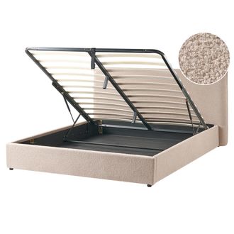 Beliani Cama Con Almacenaje Elevable Moderna De Boucl&eacute; Gris Pardo 160 X 200 Cm Lavaur