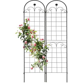 Relaxdays Soportes Para Plantas, Set De 2, 180 X 50 Cm, Metal, Enrejado Para Trepadoras, Aut&oacute;nomos, Con Estacas, Negro - Relaxdays