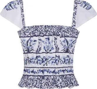 Farm Rio Shirt Gathers Flowers Arch