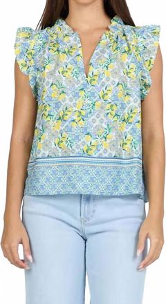 Dear John Denim Puja V Neck Flutter Sleeve Top In Lemon Carpri