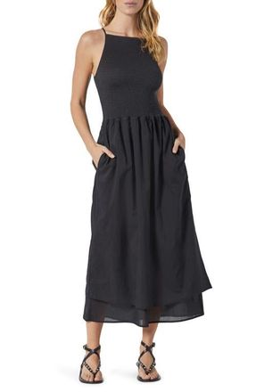 Joie Lory Smocked Linen Blend Maxi Dress in Caviar at Nordstrom, Size Small