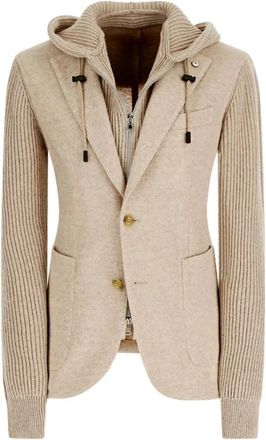 L.B.M. 1911 Beige Afneembare Capuchon Wollen Jas - Heren - Blazers - Beige - L - Wol - Jassen