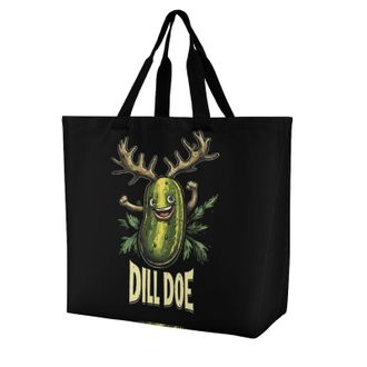 Generic Dill Doe Funny Pickle Large Reusable Shopping Bag Lightweight Foldable Tote Bags Washable Shoulder Handbag