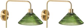 Beliani Set Di 2 Lampade Da Parete Paralume In Vetro Verde Base In Metallo Dorato Sumpul