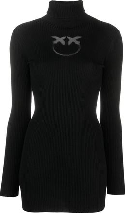 Pinko intarsia-knit logo roll-neck jumper - women - Wool/Polyester/Polyamide - S - Black