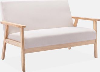 Sweeek Sweeek - Sof&aacute; O Banco Con Tela Y Patas De Madera, 2 Plazas, Isak, Beige, 114x69.5x73 Cm