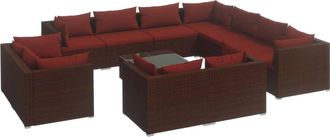 vidaXL Set Muebles De Jard&iacute;n 12 Pzas Y Cojines Rat&aacute;n Sint&eacute;tico Marr&oacute;n Vidaxl