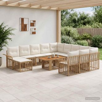 vidaXL Set Divano Da Giardino 13 Pz Naturale E Bianco Crema Polyrattan Vidaxl