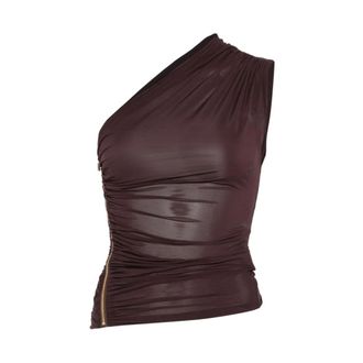 Elisabetta Franchi Sleeveless Tops, female, Brown, Size: XL Top in Jersey Fabric