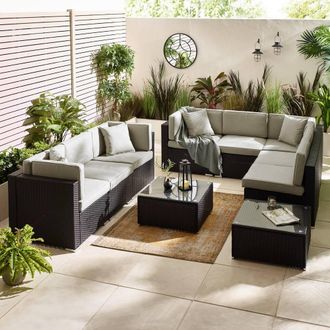 Furniturebox Orlando 8 Seat Modular Outdoor Garden Rattan Sofa in Black
