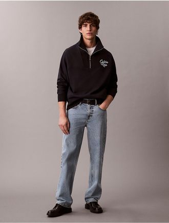 Calvin Klein Jeans Calvin Klein Mens Premium Fleece Relaxed Quarter Zip Sweatshirt - Blue - 2XL