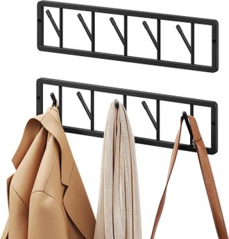 Woltu Woltu 2 Percheros De Pared Con 5 Ganchos Giratorios, 60x15x1,5 Cm - Negro