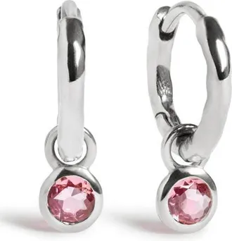 Monica Vinader Birthstone Huggie Hoop Earrings in Sterling Silver/pink at Nordstrom