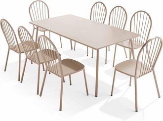 Oviala Conjunto de mesa de jard&iacute;n y 8 sillas de bistro de acero en topo