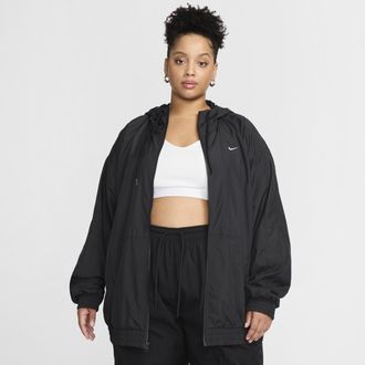 Nike Womens Nike Sportswear Classic Wovens Loose UV Hooded Jacket (Plus Size) in Black | FV6300-010