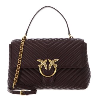 Pinko Handbag Shoulder Bag Love Lady Puff Big CL Sheep Nappa Chevron Ciocdehyde Amaro - Antique Gold Wine Red