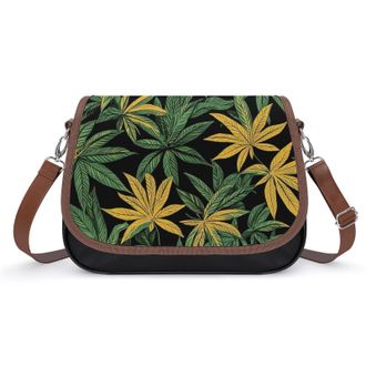 Generic Green Weed Crossbody Bags for Women Fashion Leather Shoulder Handbags With Adjustable Strap