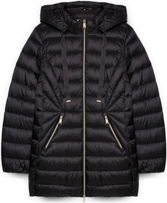 Fiorella Rubino Lange donsjas met afneembare capuchon - Dames - Winterjassen - Zwart - XL - Polyester - Jassen