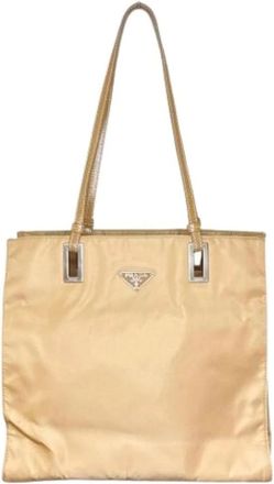 Prada Pre-owned Tote Bags, female, Beige, Size: ONE SIZE Pre-owned Nylon Tote Bag