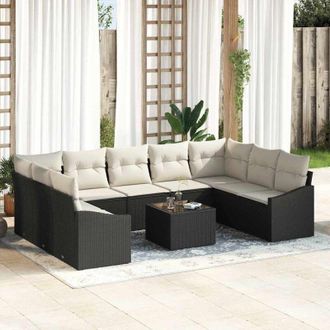 vidaXL Conjunto De Sof&aacute; De Jard&iacute;n 10 Pcs Negro Polirat&aacute;n Vidaxl