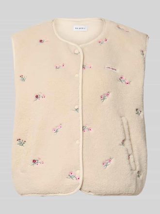 Oh April Weste mit floralem Allover-Stitching Modell Magnolia in Offwhite Melange, Gr&ouml;&szlig;e XS
