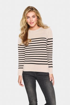 Saint Tropez Strickpullover SAINT TROPEZ MilaSZ LS Striped, Damen, Gr. L, beige (gray morn mila stripe), Strick, Obermaterial: 80% Viskose, 20% Polyacryl, gestreif