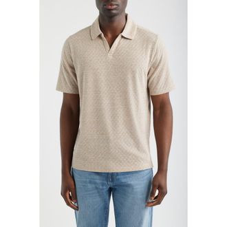 Johnston & Murphy Basketweave Johnny Collar Polo in Tan at Nordstrom, Size Xxx-Large