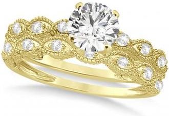 Allurez Vintage Moissanite Engagement Ring Bridal Set 14k Yellow Gold (1.36ct)
