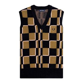 Fred Perry Heren geruit gebreid sweatvest (Steen)