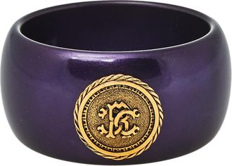 Roberto Cavalli Purple Medallion Wide Bangle Bracelet