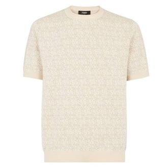 Fendi FF Labyrinth Intarsia Short-Sleeved Sweater, Brand Size 50 ( US Size 40 )