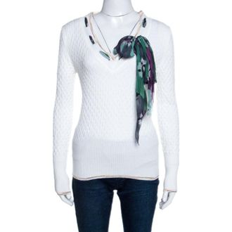 M Missoni White Textured Knit Scarf Detail Top