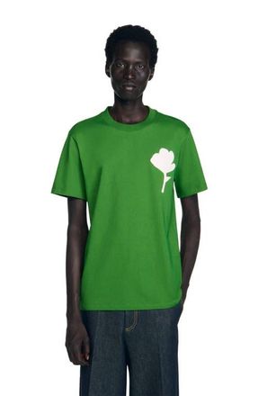 Sandro T-shirt with flower patch in Lime at Nordstrom, Size Xx-Large
