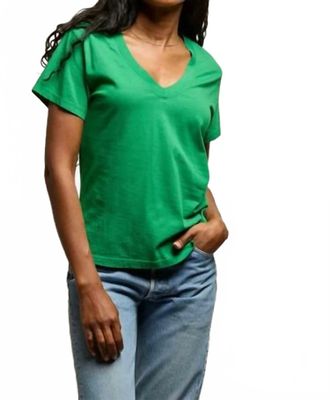 perfectwhitetee The Hendrix Cotton Boxy V Neck Tee In Grass