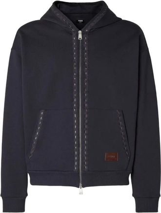Fendi Hoodies & sweatvesten, Heren, Blauw, M, Katoen, Zip-through Sweatshirt