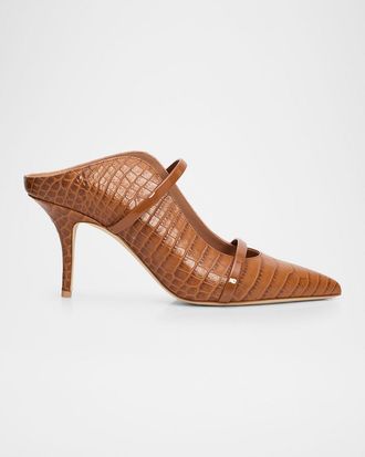 Malone Souliers 70mm Maureen Croc-Embossed Leather Mule Pumps
