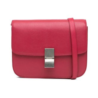 Celine Pre-owned Cross Body Bags, female, Red, Size: ONE SIZE Pre-owned Small Calfskin Classic Box Crossbody Bag