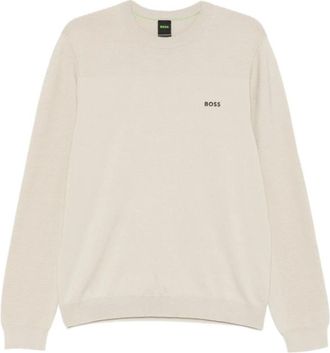 HUGO BOSS Trui met ronde hals en ribbelstructuur - Heren - Ronde hals truien - Beige - S - Wol - Truien & Vesten