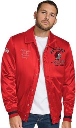 Tommy Jeans Mens Tommy Jeans Red Portland Trail Blazers Jacob Chain Stitch Applique Full-Snap Varsity Jacket at Nordstrom, Size Xx-Large