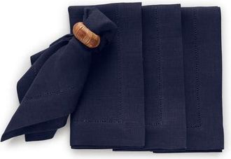 Solino Home Linen Dinner Napkins Set of 4, 20 x 20 Inch for Dining Table, Holiday and Everyday Table Decor - Medium Weight Hemstitch in Navy at