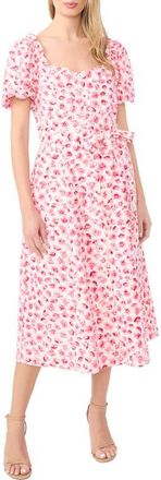 CeCe by Cynthia Steffe Floral Puff Sleeve Cotton Midi Dress in Rose Cerise at Nordstrom, Size Xx-Large