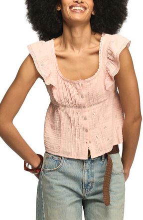 Lucky Brand Lace & Eyelet Crop Top in Coral at Nordstrom, Size Xx-Large