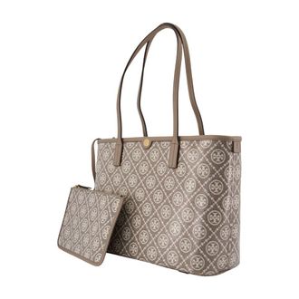 Tory Burch Womens T-Monogram Tote Beige Calfskin