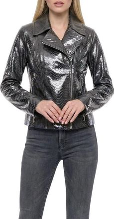 Gorski Genuine Metis Suede Pythn Printed Moto Zip Jacket in Anthracite at Nordstrom, Size X-Small